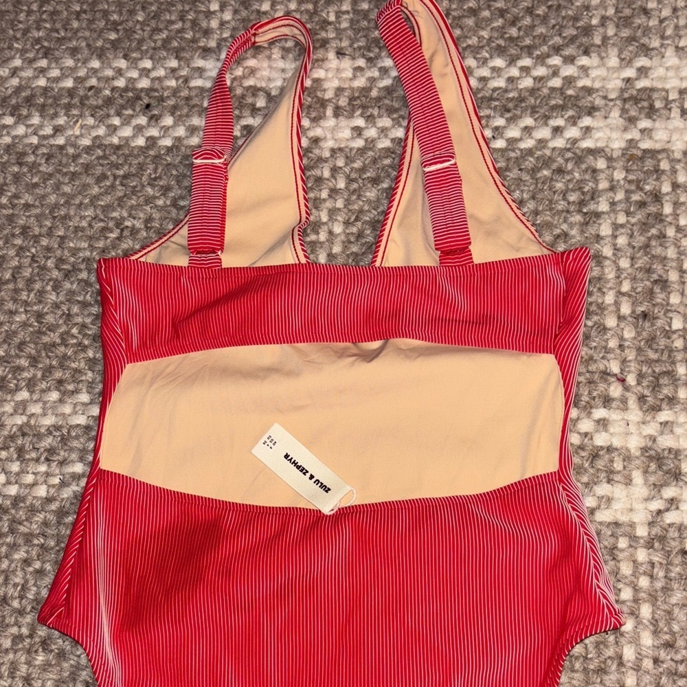 Zulu & Zephyr Signature Stripe Bikini One Piece in the color "Chilli Red - Picture 4 of 7